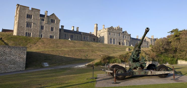 Officer's Mess and WW2 Artillery at Dover Castle in Kent.