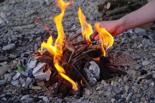 a nice campfire burning outside