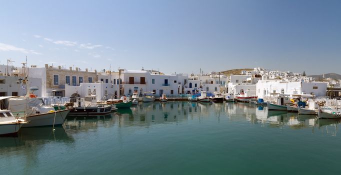 View of the port of Naoussa on the island of Paros, Greece