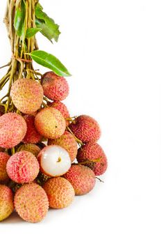 Closeup of  lychees on white background isolate