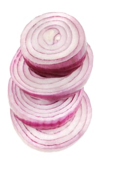 РЎhopped red onion circles. Isolated on white.