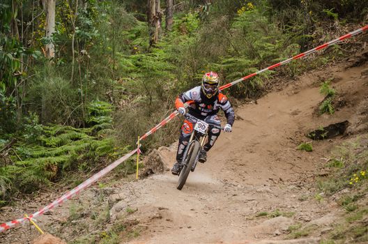 VIANA DO CASTELO, PORTUGAL - MAY 13: Nelson Ferreira during the 4th Stage of the Taca de Portugal Downhill Vodafone on may 13, 2012 in Viana do Castelo, Portugal.