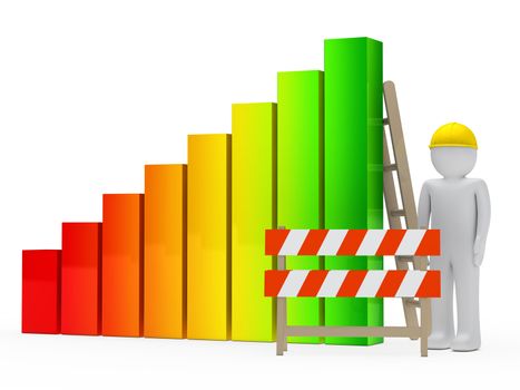 man figure with helmet construction bar graph