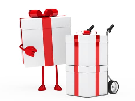 christmas red gift figure show hand truck