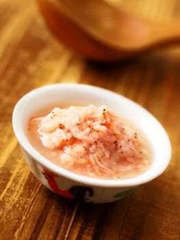 close up of a bowl of fermented shrimps