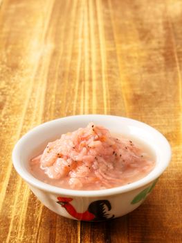 close up of a bowl of fermented shrimps