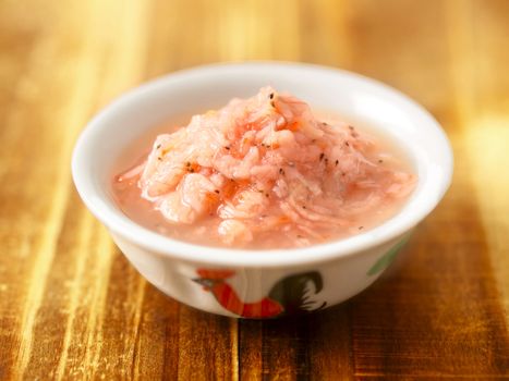 closeup of a bowl of fermented shrimps