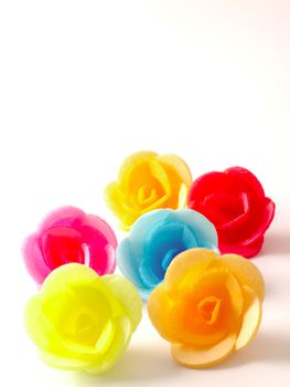 close up of wafer roses on white