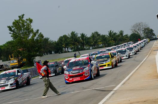 Nakhon Ratchasima, Thailand - March 9th:Unidentified car racing competitors during the "Thailand circuit 2013  " at Bonanza speedway on March 9th, 2013 in Nakhon Ratchasima, Thailand. 