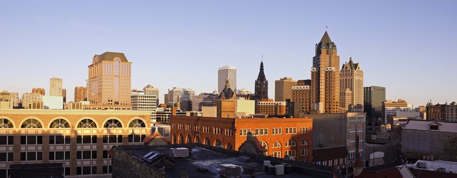 Panorama of downtown Milwaukee - seen during sunset