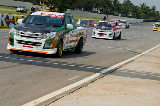 Nakhon Ratchasima, Thailand - March 9th:Unidentified car racing competitors during the "Thailand circuit 2013  " at Bonanza speedway on March 9th, 2013 in Nakhon Ratchasima, Thailand. 