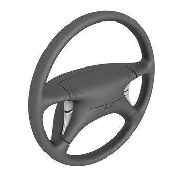 Black steering wheel with airbag isolated on white background
