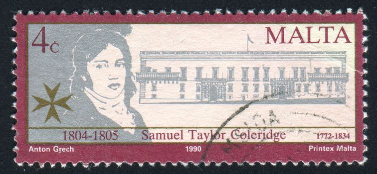 MALTA - CIRCA 1990: stamp printed by Malta, shows Samuel Taylor Coleridge, circa 1990
