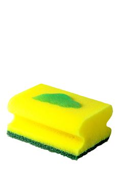 A dish washing sponge with dish cleaning liquid isolated