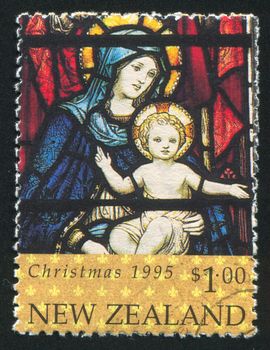 NEW ZEALAND - CIRCA 1995: stamp printed by New Zealand, shows Christmas, Madonna and Child, circa 1995