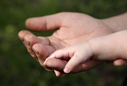 small children hand in hand grandfather