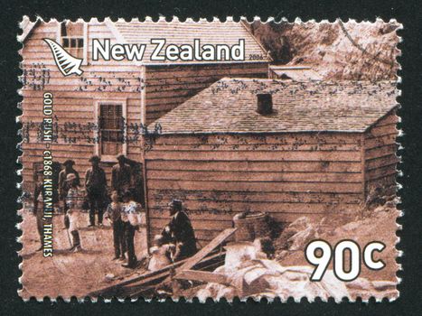 NEW ZEALAND - CIRCA 2006: stamp printed by New Zealand, shows New Zealand Gold Rush Miners, Kuranui Creek, circa 2006