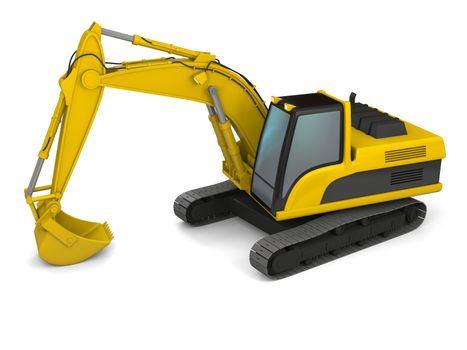 3D illustration of yellow modern excavator isolated on white background