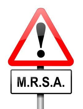 Illustration depicting a red and white triangular warning sign with a 'm.r.s.a.' concept. White background.