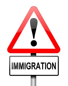 Illustration depicting a red and white triangular warning sign with a immigration' concept. White background.