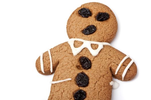 Close up gingerbread man on white background.