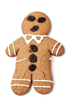 Close up gingerbread man on white background.