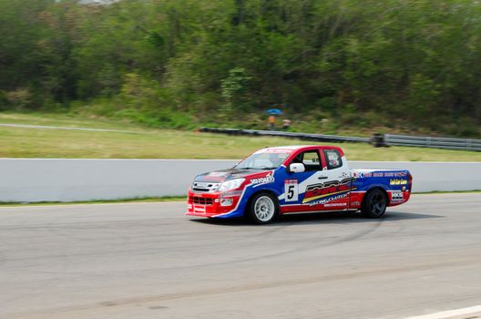 Nakhon Ratchasima, Thailand - March 9th:Unidentified car racing competitors during the "Thailand circuit 2013  " at Bonanza speedway on March 9th, 2013 in Nakhon Ratchasima, Thailand. 