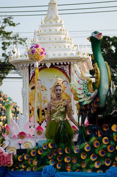 Phetchaburi, Thailand - March 28th:participants in Phranakhonkhiri festival parade 2013 on public street in front of Khao Wang  Phetchaburi on March 28th, 2013 in Phetchaburi Province, Thailand. 