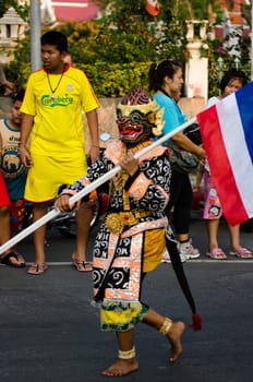 Phetchaburi, Thailand - March 28th:participants in Phranakhonkhiri festival parade 2013 on public street in front of Khao Wang  Phetchaburi on March 28th, 2013 in Phetchaburi Province, Thailand. 