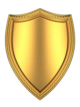 3D rendered brushed gold shield.