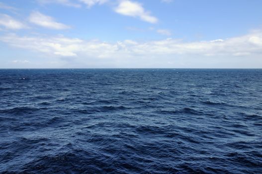 Open blue sea deep water and sky horizon background.