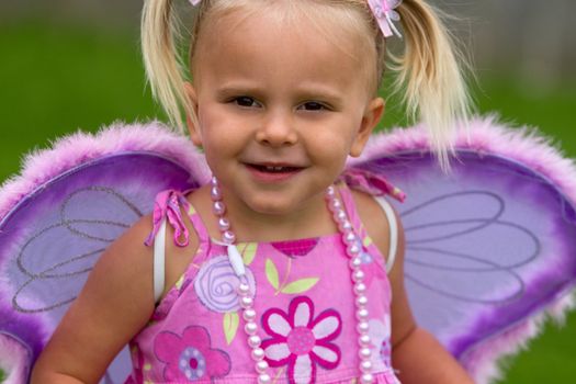 Beautiful little girl wearing wings