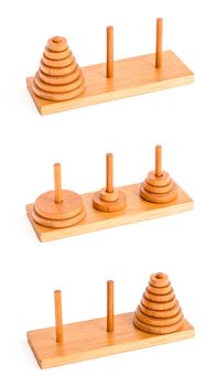 The tower of hanoi puzzle isolated on white background