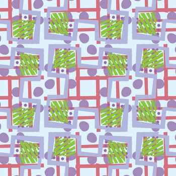 Seamless pattern with green diagonal lines and cross shapes