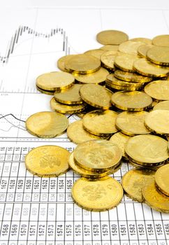 Lot of golden coins concept on business background