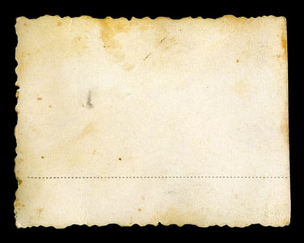 Verso of an old photo grunge stained yellow paper with dotted lines background.