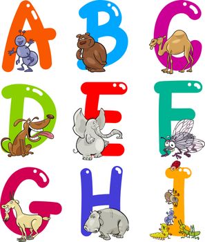 Cartoon Colorful Alphabet Set with Funny Animals