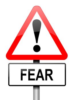 Illustration depicting a red and white triangular warning sign with a fear concept. White background.