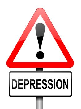 Illustration depicting a red and white triangular warning sign with a depression concept. White background.