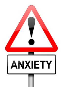 Illustration depicting a red and white triangular warning sign with an 'anxiety' concept. White background.