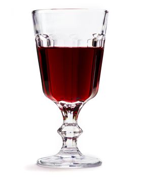 Glass of red wine on a white background.