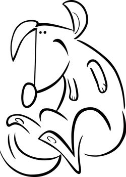 cartoon doodle illustration of happy dog for coloring book