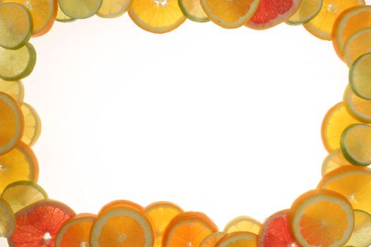 citrus fruits in slices forming a frame...........