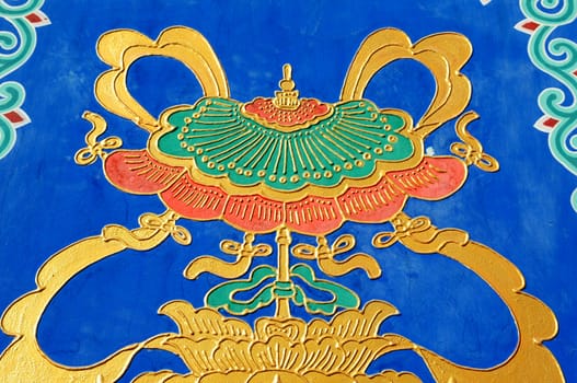 Ancient wall painting art in a historic Tibetan lamasery
