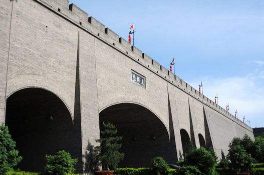 City wall in the ancient city of Xian China