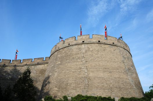 Landmark details of the historic city wall of Xian, China
