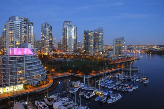 Horizontal northeast shot of downtown Vancouver from Granville bridge