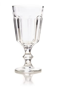 Empty Glass with reflection on a white background.