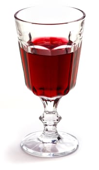 Glass of red wine on a white background.