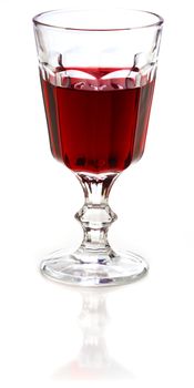 Glass of red wine on a white background.